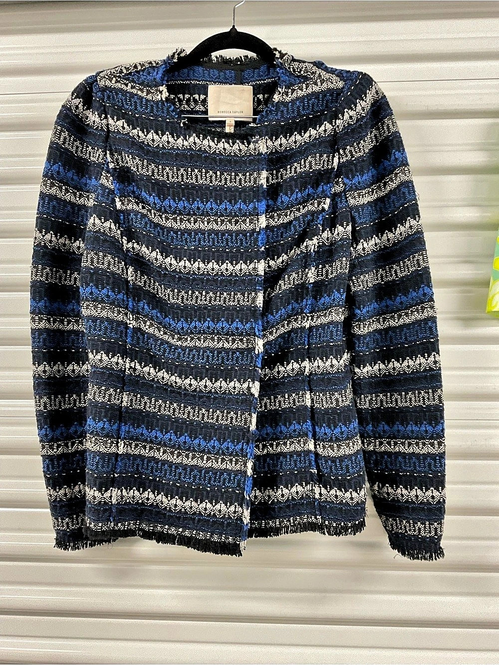 Rebecca Taylor Fringe Tweed Jacket Blue & Black